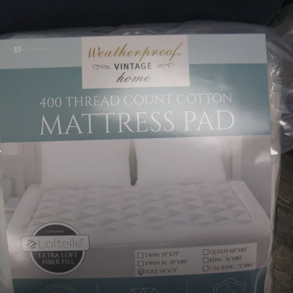 Weatherproof Vintage Home 400 Thread Count Cotton Mattress Pad, Full, NWT